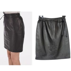 Lord & Taylor Vintage Black Belted Genuine Leather lined pencil Skirt size 8